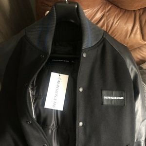 Calvin Klein Leather-Wool Bomber Jacket NWT